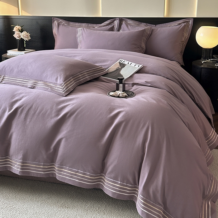 91家纺网 家纺一手货源 找家纺 小叮当家纺仓储工厂店 2025新款A类(买家秀 不断货)全棉纯棉长绒棉纯棉加厚刺绣磨毛四件套-千浔系列 千浔-罗兰紫