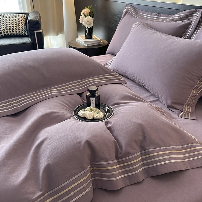 91家纺网 家纺一手货源 找家纺 小叮当家纺仓储工厂店 2025新款A类(买家秀 不断货)全棉纯棉长绒棉纯棉加厚刺绣磨毛四件套-千浔系列 千浔-罗兰紫