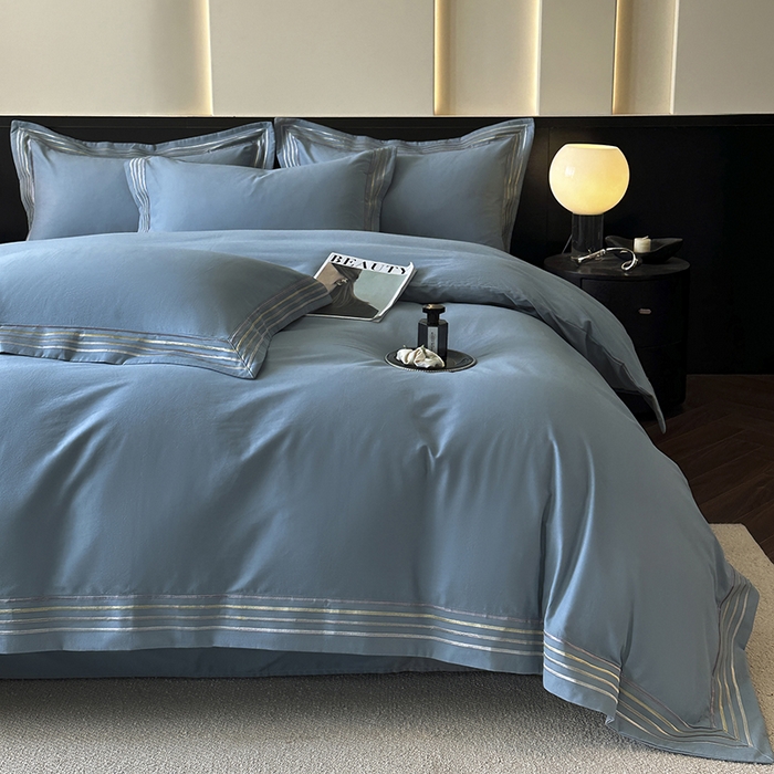 91家纺网 家纺一手货源 找家纺 小叮当家纺仓储工厂店 2025新款A类(买家秀 不断货)全棉纯棉长绒棉纯棉加厚刺绣磨毛四件套-千浔系列 千浔-蔚蓝