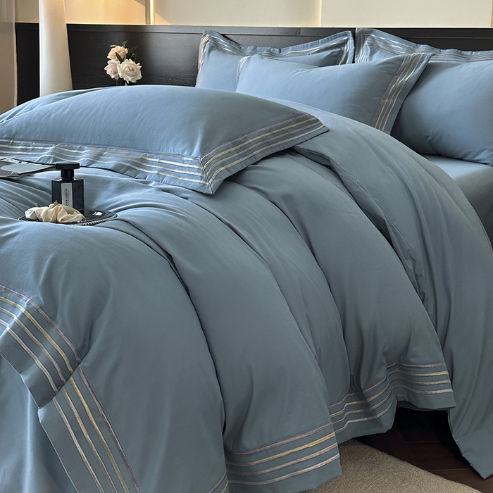 91家纺网 家纺一手货源 找家纺 小叮当家纺仓储工厂店 2025新款A类(买家秀 不断货)全棉纯棉长绒棉纯棉加厚刺绣磨毛四件套-千浔系列 千浔-蔚蓝