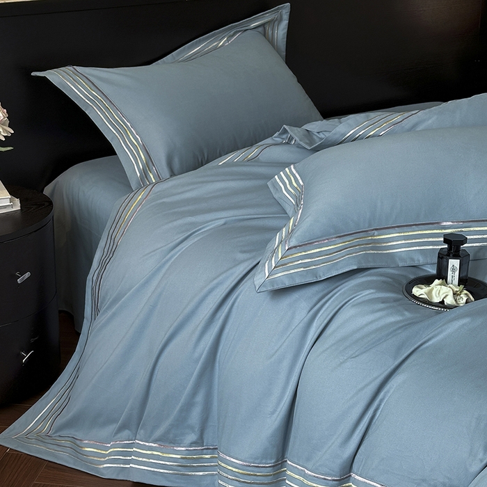 小叮当家纺仓储工厂店 2025新款A类(买家秀 不断货)全棉纯棉长绒棉纯棉加厚刺绣磨毛四件套-千浔系列 千浔-蔚蓝