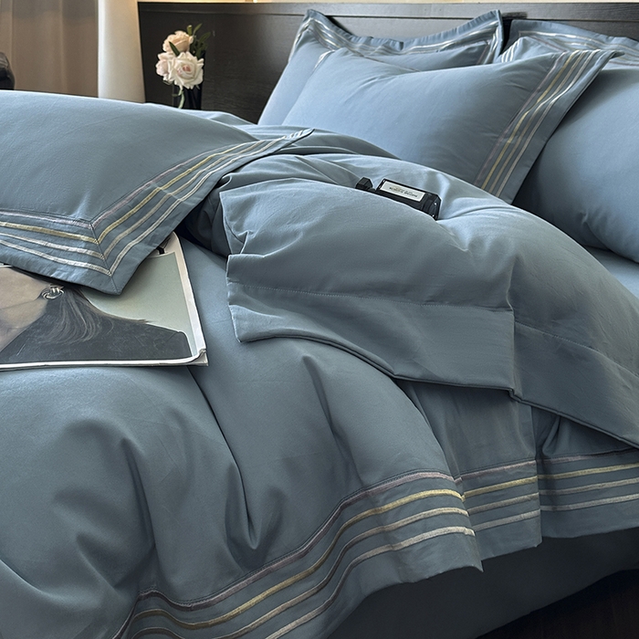 91家纺网 家纺一手货源 找家纺 小叮当家纺仓储工厂店 2025新款A类(买家秀 不断货)全棉纯棉长绒棉纯棉加厚刺绣磨毛四件套-千浔系列 千浔-蔚蓝