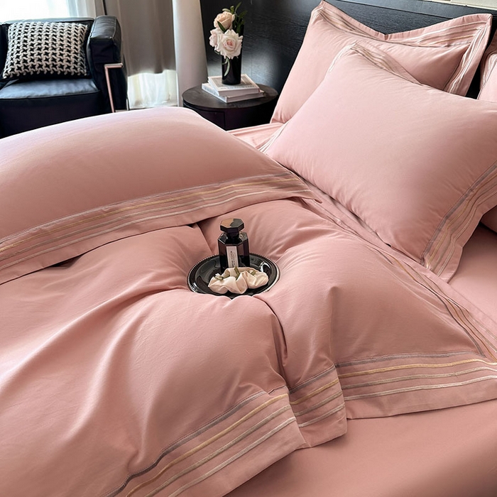 91家纺网 家纺一手货源 找家纺 小叮当家纺仓储工厂店 2025新款A类(买家秀 不断货)全棉纯棉长绒棉纯棉加厚刺绣磨毛四件套-千浔系列 千浔-霓虹粉