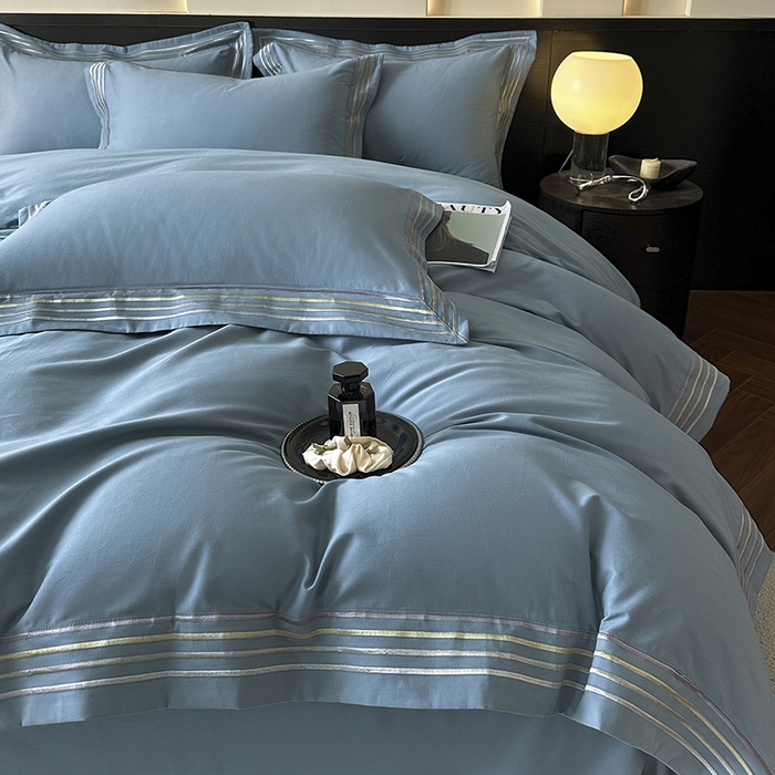 91家纺网 家纺一手货源 找家纺 小叮当家纺仓储工厂店 2025新款A类(买家秀 不断货)全棉纯棉长绒棉纯棉加厚刺绣磨毛四件套-千浔系列 千浔-蔚蓝