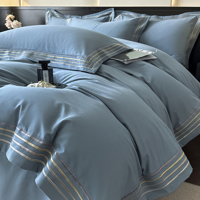 91家纺网 家纺一手货源 找家纺 小叮当家纺仓储工厂店 2025新款A类(买家秀 不断货)全棉纯棉长绒棉纯棉加厚刺绣磨毛四件套-千浔系列 千浔-蔚蓝