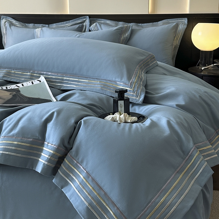 91家纺网 家纺一手货源 找家纺 小叮当家纺仓储工厂店 2025新款A类(买家秀 不断货)全棉纯棉长绒棉纯棉加厚刺绣磨毛四件套-千浔系列 千浔-蔚蓝