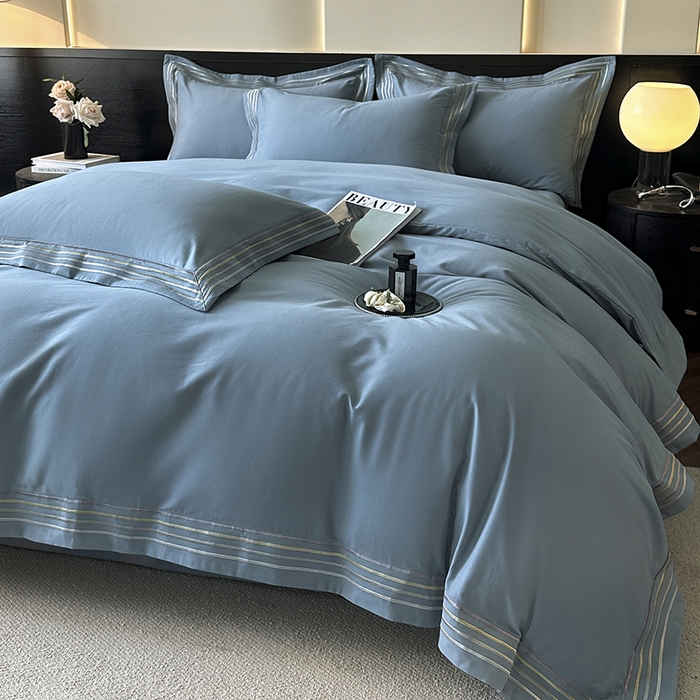 91家纺网 家纺一手货源 找家纺 小叮当家纺仓储工厂店 2025新款A类(买家秀 不断货)全棉纯棉长绒棉纯棉加厚刺绣磨毛四件套-千浔系列 千浔-蔚蓝