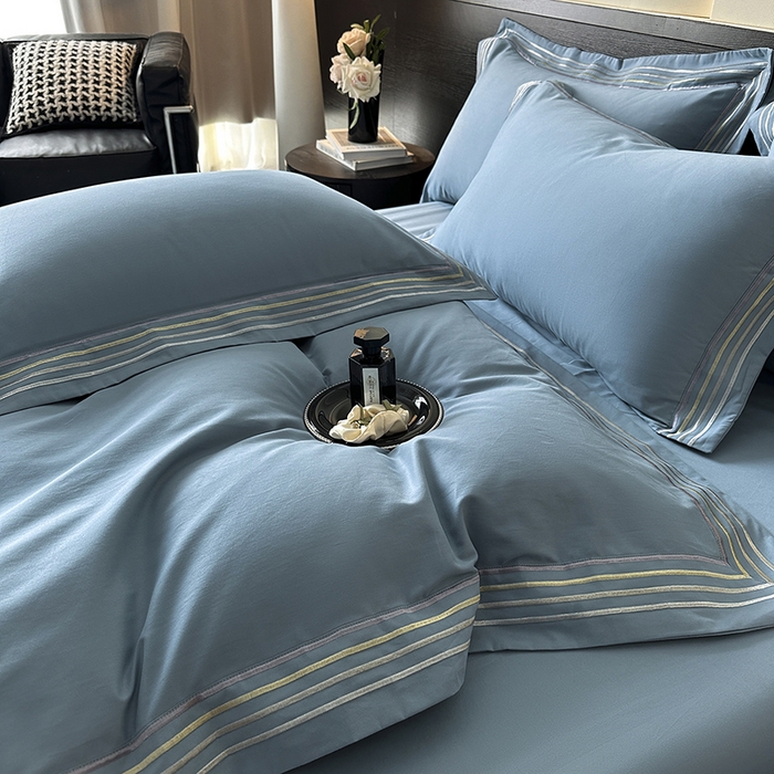 91家纺网 家纺一手货源 找家纺 小叮当家纺仓储工厂店 2025新款A类(买家秀 不断货)全棉纯棉长绒棉纯棉加厚刺绣磨毛四件套-千浔系列 千浔-蔚蓝