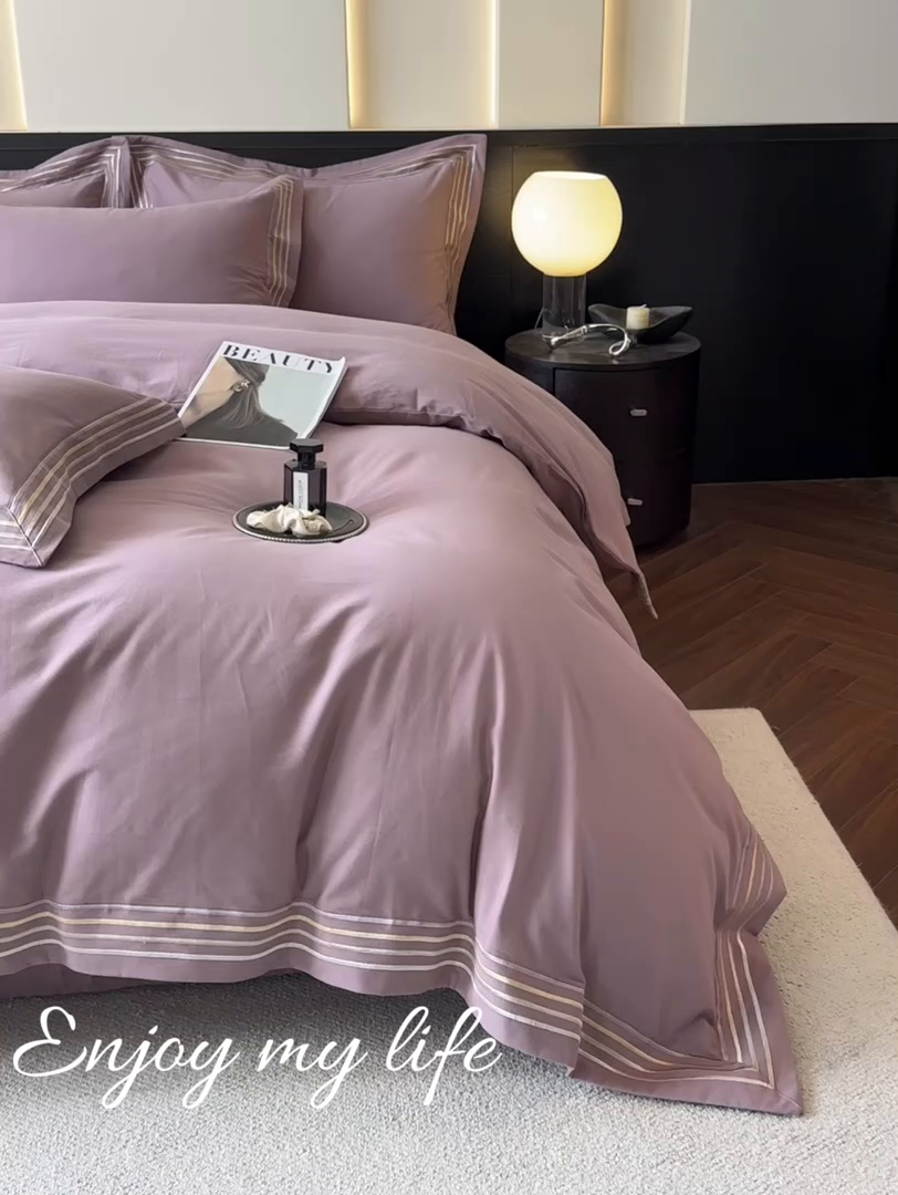 91家纺网 家纺一手货源 找家纺 小叮当家纺仓储工厂店 2025新款A类(买家秀 不断货)全棉纯棉长绒棉纯棉加厚刺绣磨毛四件套-千浔系列 千浔-罗兰紫