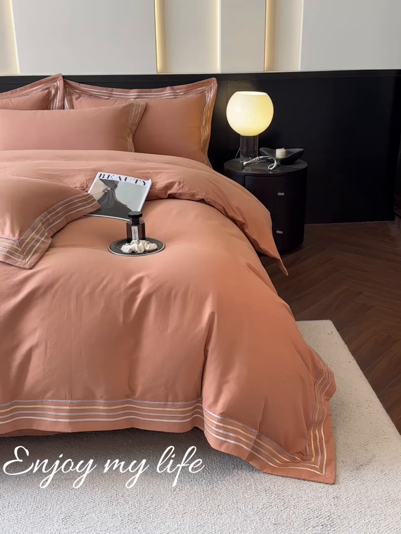 91家纺网 家纺一手货源 找家纺 小叮当家纺仓储工厂店 2025新款A类(买家秀 不断货)全棉纯棉长绒棉纯棉加厚刺绣磨毛四件套-千浔系列 千浔-爱玛橙