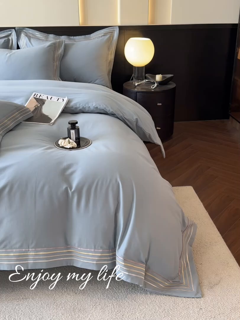 91家纺网 家纺一手货源 找家纺 小叮当家纺仓储工厂店 2025新款A类(买家秀 不断货)全棉纯棉长绒棉纯棉加厚刺绣磨毛四件套-千浔系列 千浔-蔚蓝