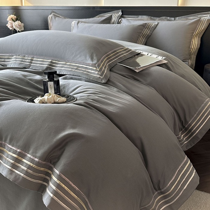 91家纺网 家纺一手货源 找家纺 小叮当家纺仓储工厂店 2025新款A类(买家秀 不断货)全棉纯棉长绒棉纯棉加厚刺绣磨毛四件套-千浔系列 千浔-帝都灰