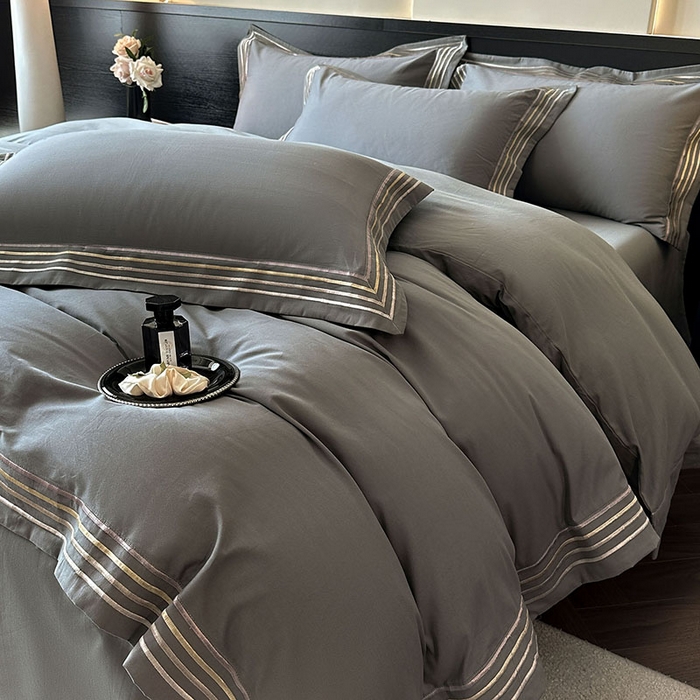 91家纺网 家纺一手货源 找家纺 小叮当家纺仓储工厂店 2025新款A类(买家秀 不断货)全棉纯棉长绒棉纯棉加厚刺绣磨毛四件套-千浔系列 千浔-帝都灰