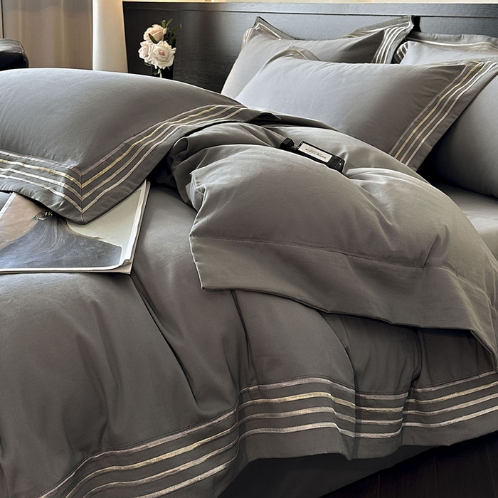 91家纺网 家纺一手货源 找家纺 小叮当家纺仓储工厂店 2025新款A类(买家秀 不断货)全棉纯棉长绒棉纯棉加厚刺绣磨毛四件套-千浔系列 千浔-帝都灰