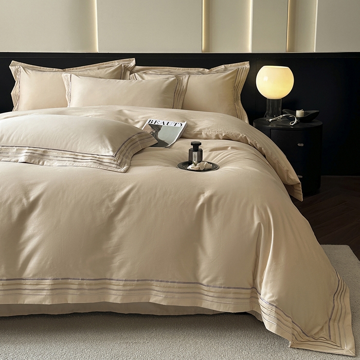 91家纺网 家纺一手货源 找家纺 小叮当家纺仓储工厂店 2025新款A类(买家秀 不断货)全棉纯棉长绒棉纯棉加厚刺绣磨毛四件套-千浔系列 千浔-奶茶杏