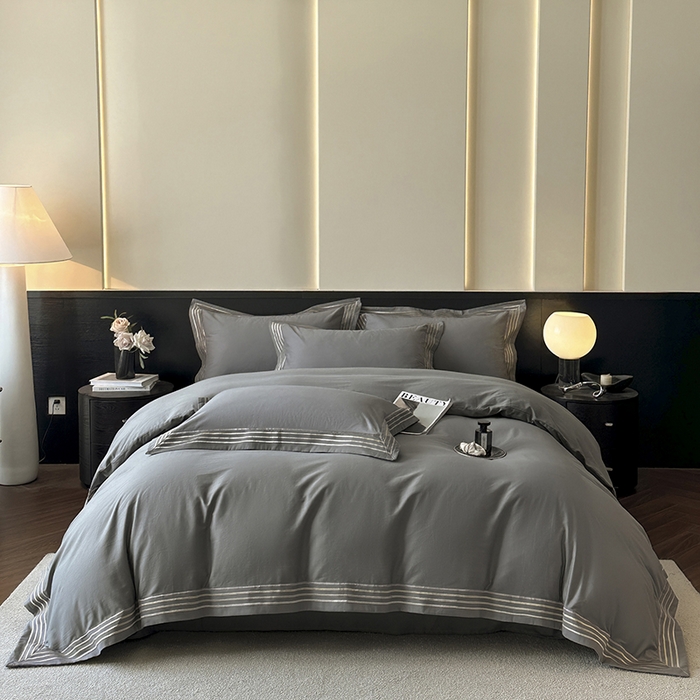 91家纺网 家纺一手货源 找家纺 小叮当家纺仓储工厂店 2025新款A类(买家秀 不断货)全棉纯棉长绒棉纯棉加厚刺绣磨毛四件套-千浔系列 千浔-帝都灰