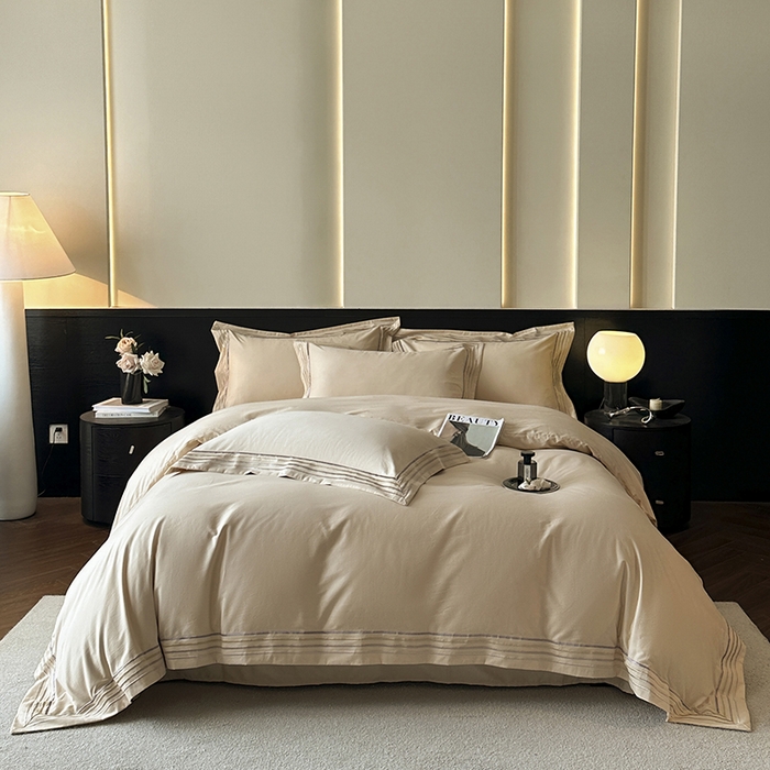 91家纺网 家纺一手货源 找家纺 小叮当家纺仓储工厂店 2025新款A类(买家秀 不断货)全棉纯棉长绒棉纯棉加厚刺绣磨毛四件套-千浔系列 千浔-奶茶杏