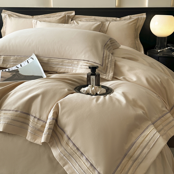 91家纺网 家纺一手货源 找家纺 小叮当家纺仓储工厂店 2025新款A类(买家秀 不断货)全棉纯棉长绒棉纯棉加厚刺绣磨毛四件套-千浔系列 千浔-奶茶杏