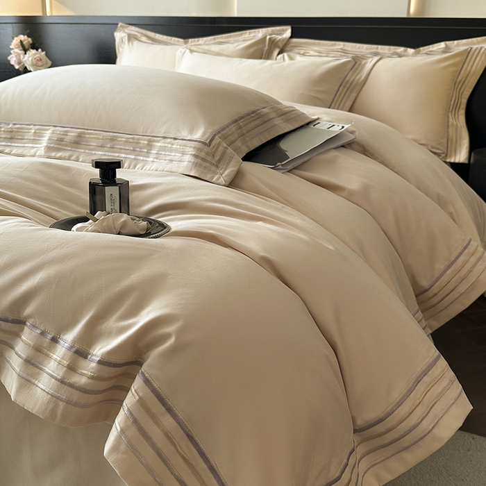 91家纺网 家纺一手货源 找家纺 小叮当家纺仓储工厂店 2025新款A类(买家秀 不断货)全棉纯棉长绒棉纯棉加厚刺绣磨毛四件套-千浔系列 千浔-奶茶杏