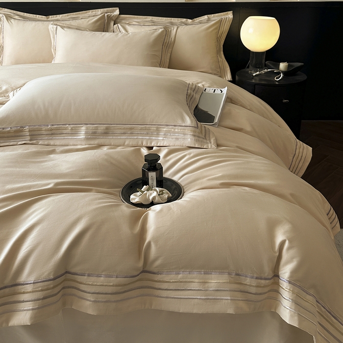 91家纺网 家纺一手货源 找家纺 小叮当家纺仓储工厂店 2025新款A类(买家秀 不断货)全棉纯棉长绒棉纯棉加厚刺绣磨毛四件套-千浔系列 千浔-奶茶杏