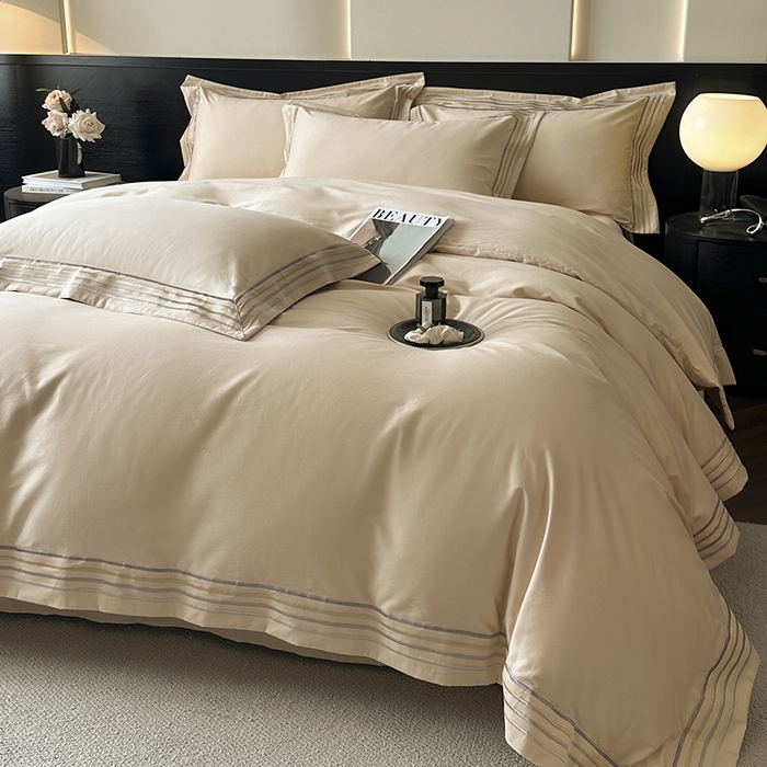 91家纺网 家纺一手货源 找家纺 小叮当家纺仓储工厂店 2025新款A类(买家秀 不断货)全棉纯棉长绒棉纯棉加厚刺绣磨毛四件套-千浔系列 千浔-奶茶杏