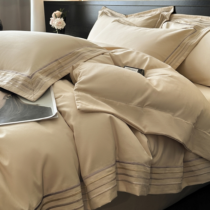 91家纺网 家纺一手货源 找家纺 小叮当家纺仓储工厂店 2025新款A类(买家秀 不断货)全棉纯棉长绒棉纯棉加厚刺绣磨毛四件套-千浔系列 千浔-奶茶杏