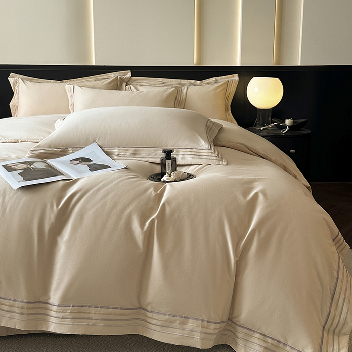 91家纺网 家纺一手货源 找家纺 小叮当家纺仓储工厂店 2025新款A类(买家秀 不断货)全棉纯棉长绒棉纯棉加厚刺绣磨毛四件套-千浔系列 千浔-奶茶杏