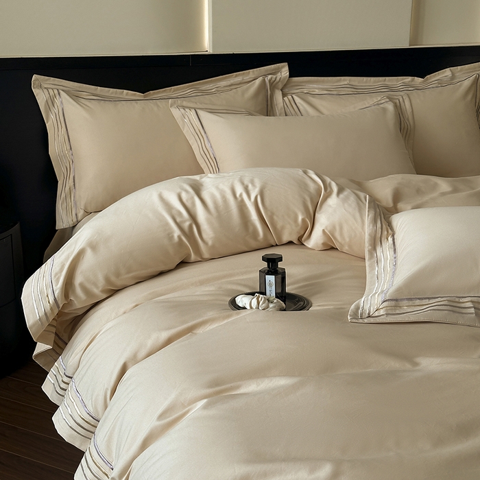 91家纺网 家纺一手货源 找家纺 小叮当家纺仓储工厂店 2025新款A类(买家秀 不断货)全棉纯棉长绒棉纯棉加厚刺绣磨毛四件套-千浔系列 千浔-奶茶杏