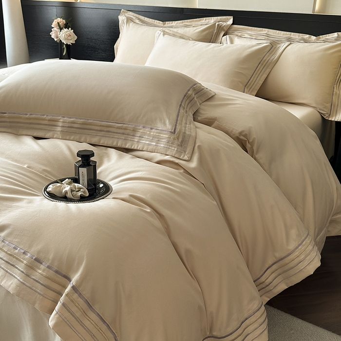 91家纺网 家纺一手货源 找家纺 小叮当家纺仓储工厂店 2025新款A类(买家秀 不断货)全棉纯棉长绒棉纯棉加厚刺绣磨毛四件套-千浔系列 千浔-奶茶杏