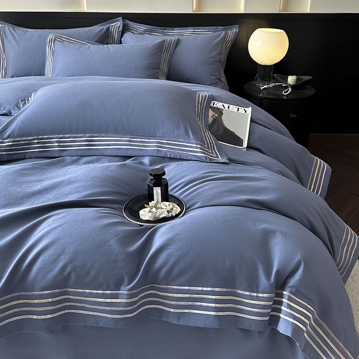 91家纺网 家纺一手货源 找家纺 小叮当家纺仓储工厂店 2025新款A类(买家秀 不断货)全棉纯棉长绒棉纯棉加厚刺绣磨毛四件套-千浔系列 千浔-海茵蓝