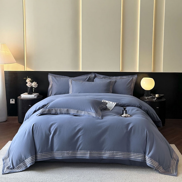 91家纺网 家纺一手货源 找家纺 小叮当家纺仓储工厂店 2025新款A类(买家秀 不断货)全棉纯棉长绒棉纯棉加厚刺绣磨毛四件套-千浔系列 千浔-海茵蓝