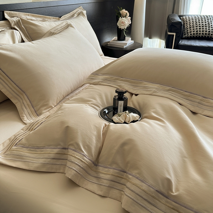 91家纺网 家纺一手货源 找家纺 小叮当家纺仓储工厂店 2025新款A类(买家秀 不断货)全棉纯棉长绒棉纯棉加厚刺绣磨毛四件套-千浔系列 千浔-奶茶杏