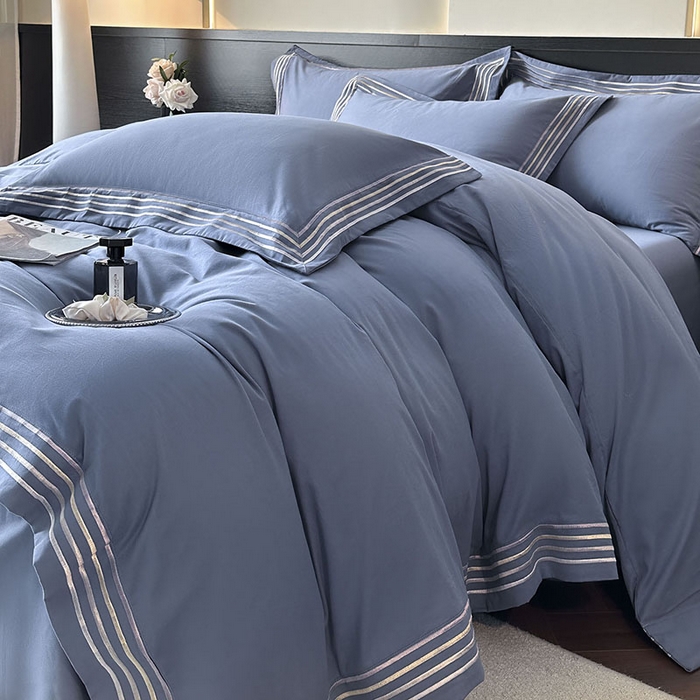 91家纺网 家纺一手货源 找家纺 小叮当家纺仓储工厂店 2025新款A类(买家秀 不断货)全棉纯棉长绒棉纯棉加厚刺绣磨毛四件套-千浔系列 千浔-海茵蓝