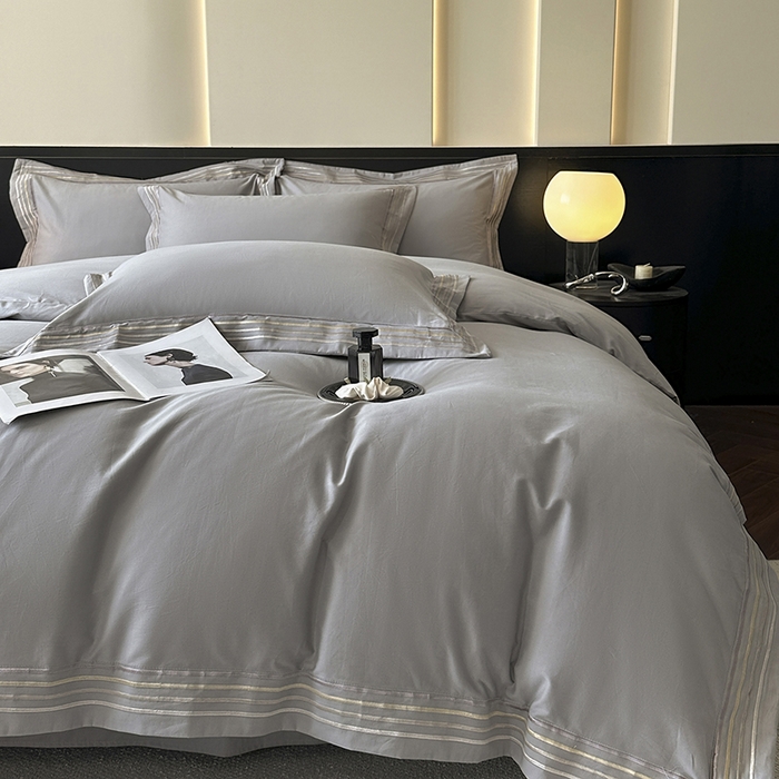 91家纺网 家纺一手货源 找家纺 小叮当家纺仓储工厂店 2025新款A类(买家秀 不断货)全棉纯棉长绒棉纯棉加厚刺绣磨毛四件套-千浔系列 千浔-天空灰