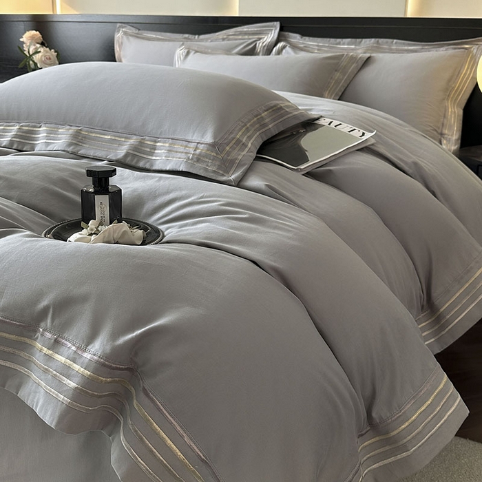 91家纺网 家纺一手货源 找家纺 小叮当家纺仓储工厂店 2025新款A类(买家秀 不断货)全棉纯棉长绒棉纯棉加厚刺绣磨毛四件套-千浔系列 千浔-天空灰