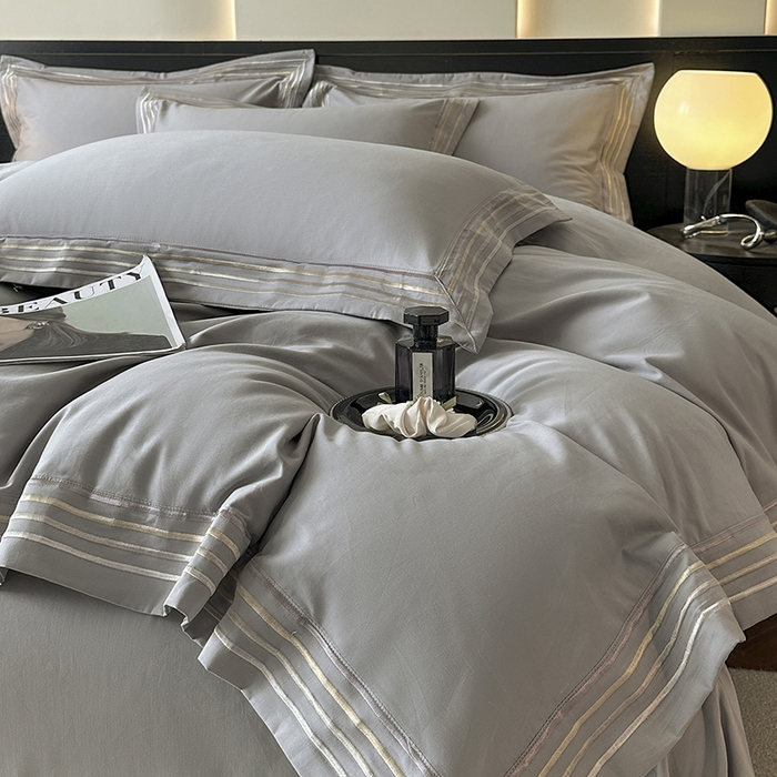 91家纺网 家纺一手货源 找家纺 小叮当家纺仓储工厂店 2025新款A类(买家秀 不断货)全棉纯棉长绒棉纯棉加厚刺绣磨毛四件套-千浔系列 千浔-天空灰