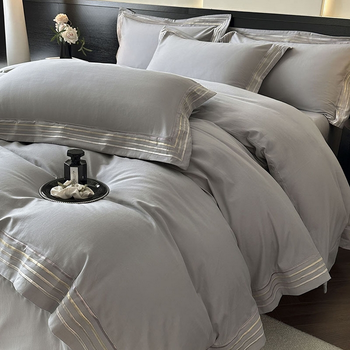 91家纺网 家纺一手货源 找家纺 小叮当家纺仓储工厂店 2025新款A类(买家秀 不断货)全棉纯棉长绒棉纯棉加厚刺绣磨毛四件套-千浔系列 千浔-天空灰