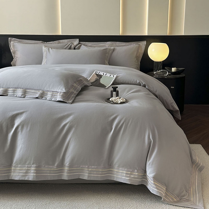 91家纺网 家纺一手货源 找家纺 小叮当家纺仓储工厂店 2025新款A类(买家秀 不断货)全棉纯棉长绒棉纯棉加厚刺绣磨毛四件套-千浔系列 千浔-天空灰