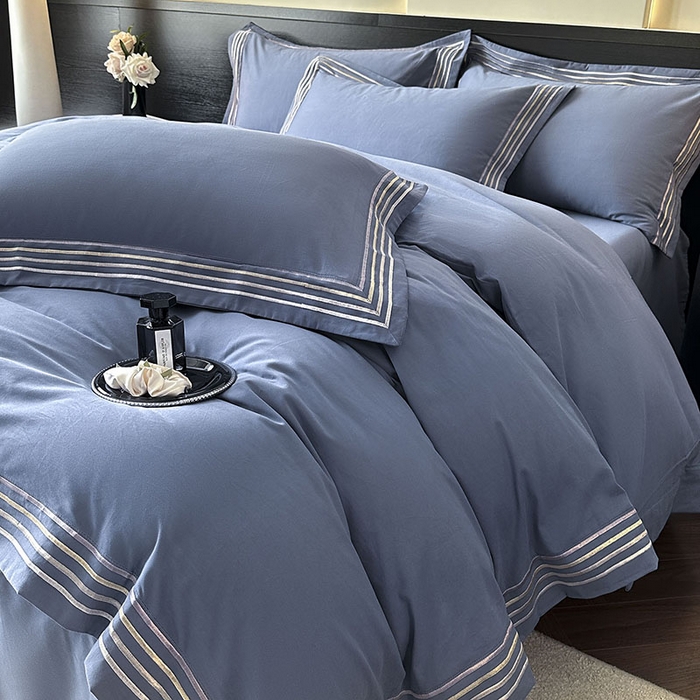 91家纺网 家纺一手货源 找家纺 小叮当家纺仓储工厂店 2025新款A类(买家秀 不断货)全棉纯棉长绒棉纯棉加厚刺绣磨毛四件套-千浔系列 千浔-海茵蓝