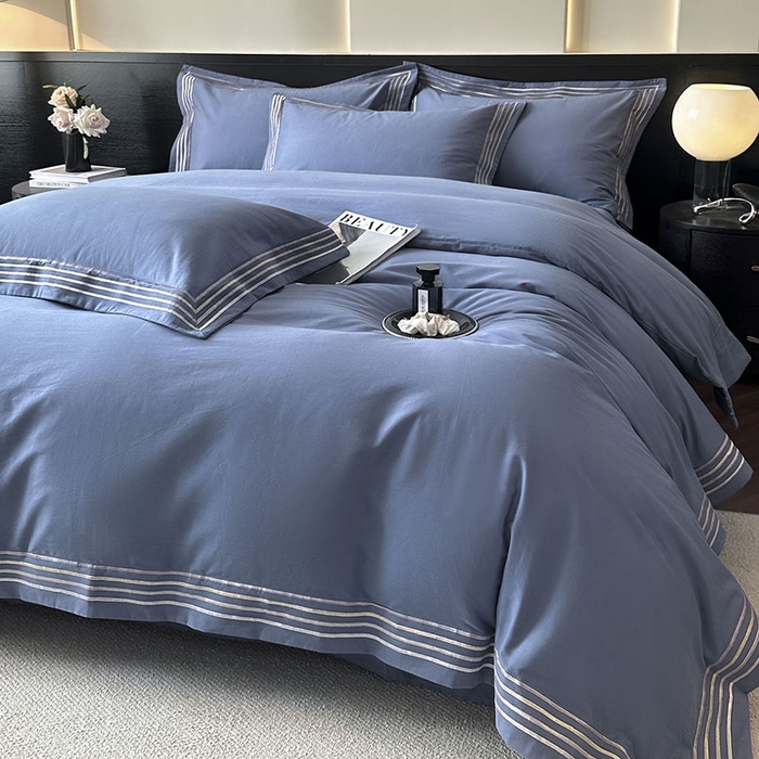 91家纺网 家纺一手货源 找家纺 小叮当家纺仓储工厂店 2025新款A类(买家秀 不断货)全棉纯棉长绒棉纯棉加厚刺绣磨毛四件套-千浔系列 千浔-海茵蓝