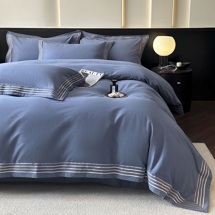 91家纺网 家纺一手货源 找家纺 小叮当家纺仓储工厂店 2025新款A类(买家秀 不断货)全棉纯棉长绒棉纯棉加厚刺绣磨毛四件套-千浔系列 千浔-海茵蓝