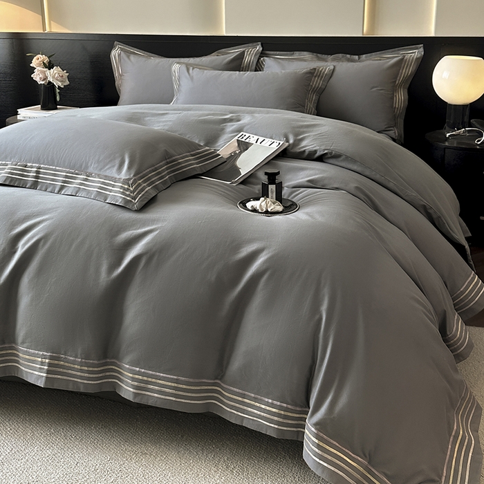 91家纺网 家纺一手货源 找家纺 小叮当家纺仓储工厂店 2025新款A类(买家秀 不断货)全棉纯棉长绒棉纯棉加厚刺绣磨毛四件套-千浔系列 千浔-帝都灰