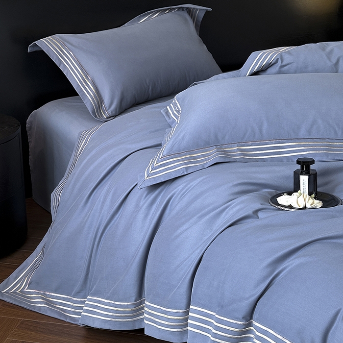 小叮当家纺仓储工厂店 2025新款A类(买家秀 不断货)全棉纯棉长绒棉纯棉加厚刺绣磨毛四件套-千浔系列 千浔-海茵蓝