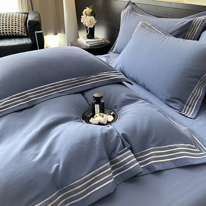 91家纺网 家纺一手货源 找家纺 小叮当家纺仓储工厂店 2025新款A类(买家秀 不断货)全棉纯棉长绒棉纯棉加厚刺绣磨毛四件套-千浔系列 千浔-海茵蓝