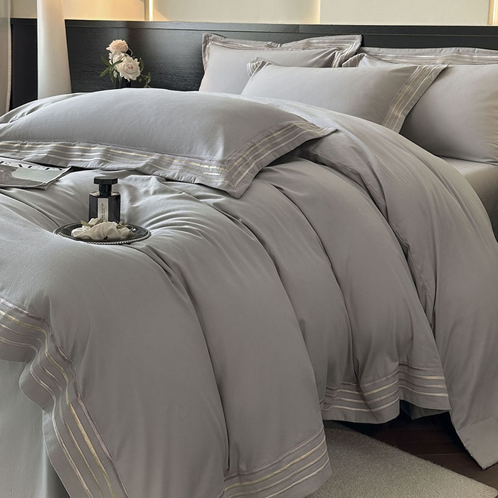 91家纺网 家纺一手货源 找家纺 小叮当家纺仓储工厂店 2025新款A类(买家秀 不断货)全棉纯棉长绒棉纯棉加厚刺绣磨毛四件套-千浔系列 千浔-天空灰