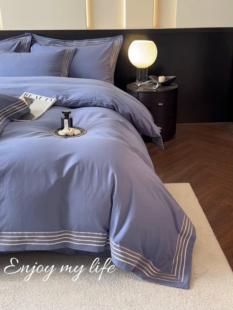 91家纺网 家纺一手货源 找家纺 小叮当家纺仓储工厂店 2025新款A类(买家秀 不断货)全棉纯棉长绒棉纯棉加厚刺绣磨毛四件套-千浔系列 千浔-海茵蓝