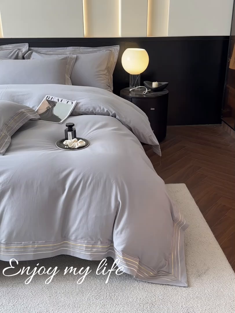 91家纺网 家纺一手货源 找家纺 小叮当家纺仓储工厂店 2025新款A类(买家秀 不断货)全棉纯棉长绒棉纯棉加厚刺绣磨毛四件套-千浔系列 千浔-天空灰