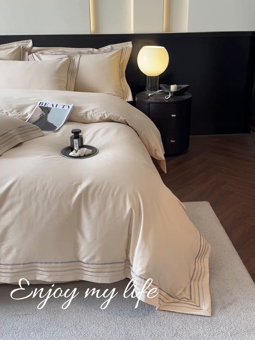 91家纺网 家纺一手货源 找家纺 小叮当家纺仓储工厂店 2025新款A类(买家秀 不断货)全棉纯棉长绒棉纯棉加厚刺绣磨毛四件套-千浔系列 千浔-奶茶杏