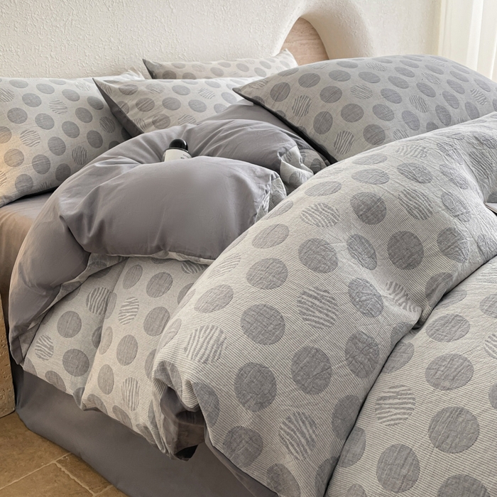 小叮当家纺仓储工厂店 2025新款秋冬(买家秀 不断货)A类亲肤全棉纯棉色织水洗三层纱提花纯棉四件套 波妞-灰