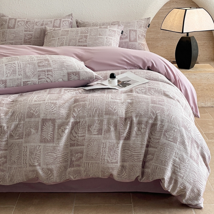 91家纺网 家纺一手货源 找家纺 小叮当家纺仓储工厂店 2025新款秋冬(买家秀 不断货)A类亲肤全棉纯棉色织水洗三层纱提花纯棉四件套 棕榈韵致-棕